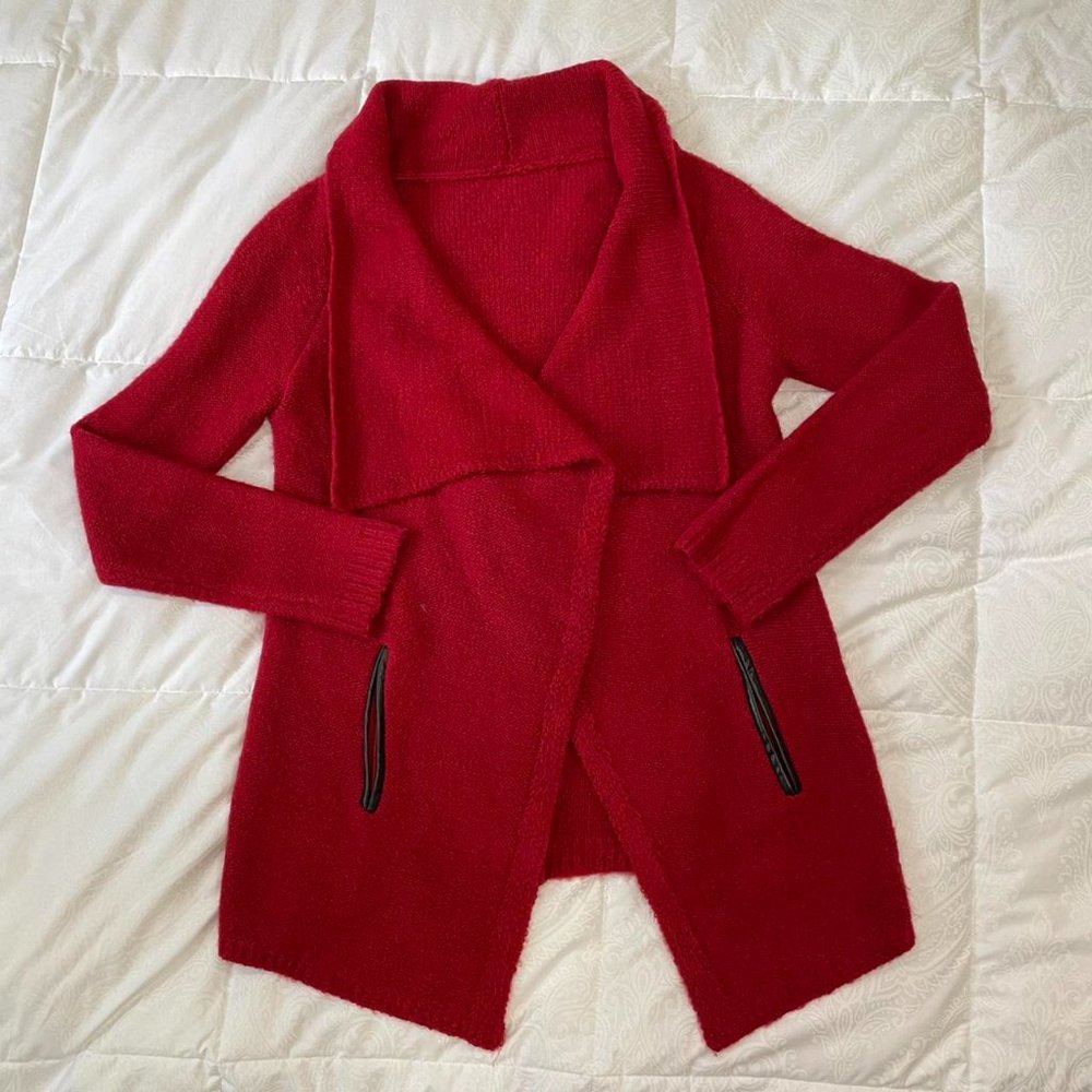 Women's M/L Red Wool Cardigan Sweater